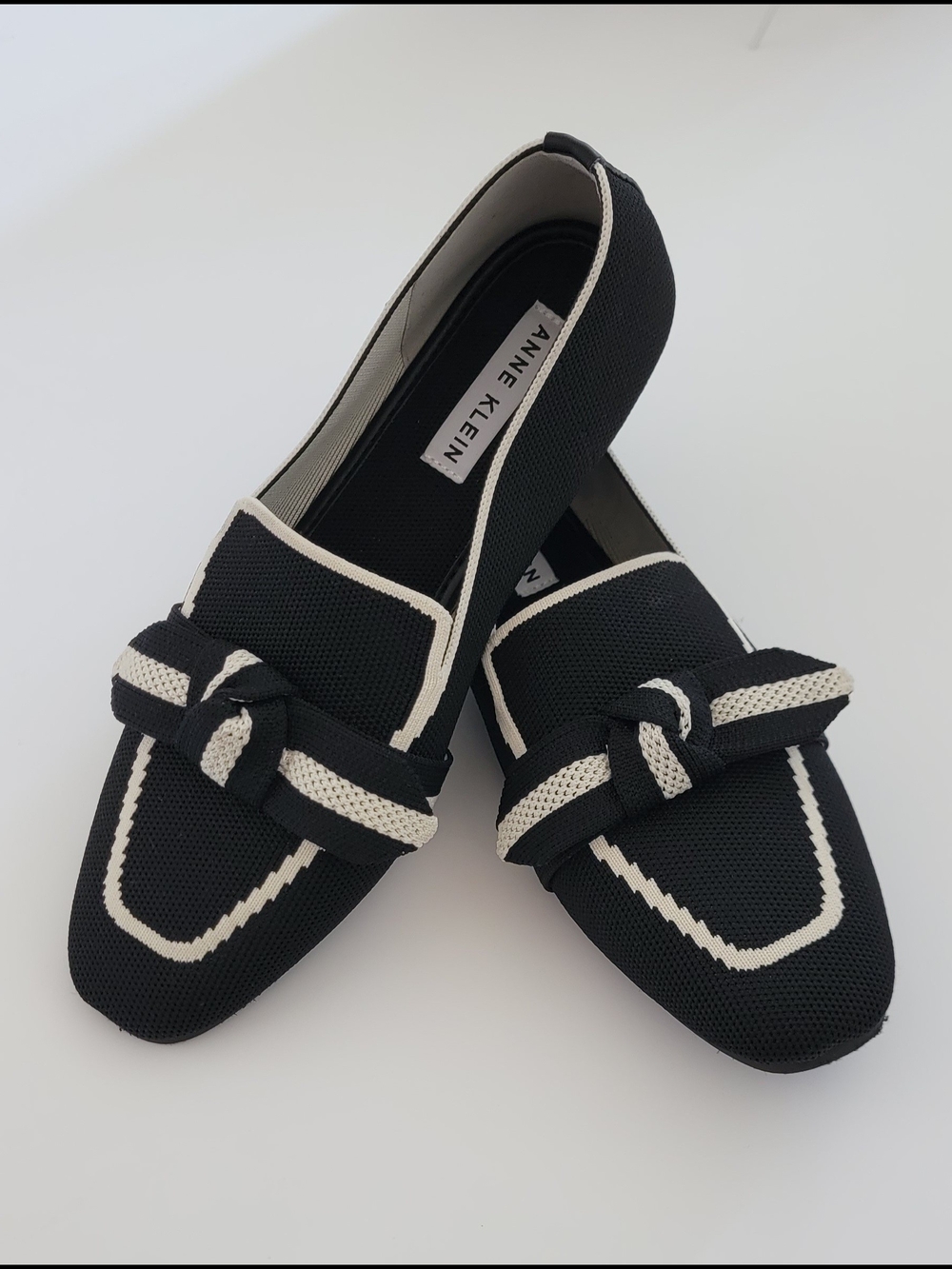 Anne Klein Black Slip-On Loafers with Cream Trim